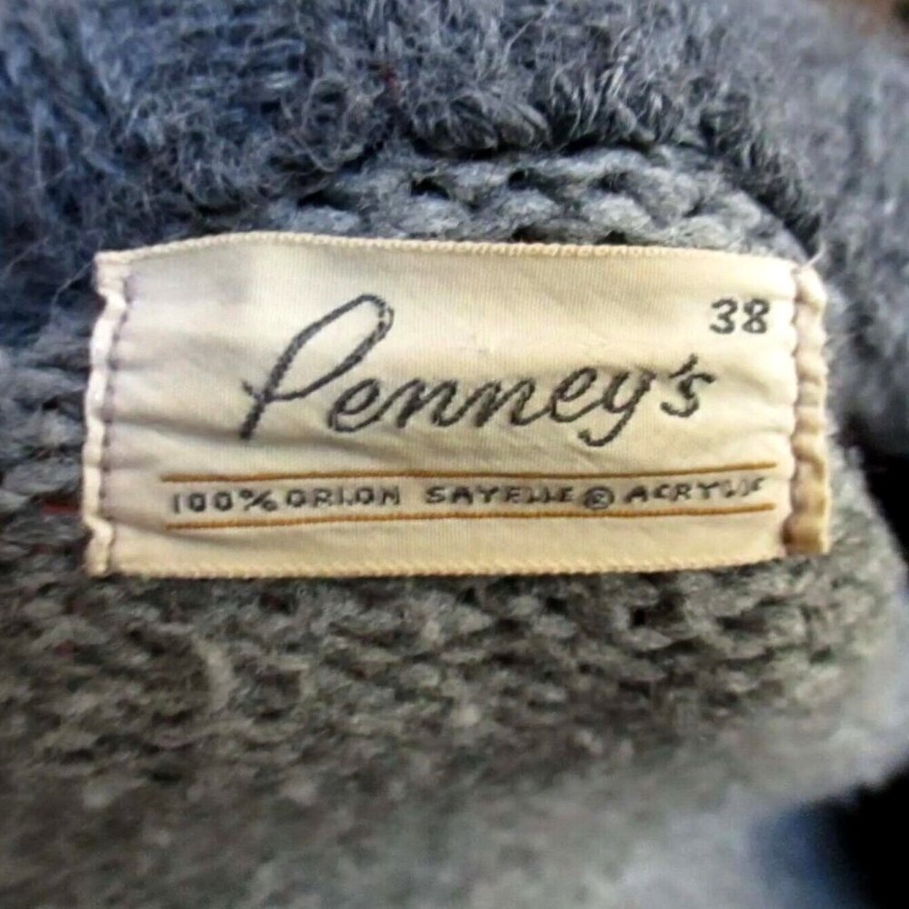Medium Vintage Cardigan Sweater Penneys Womens Gray Open-Front Size 38 1960's